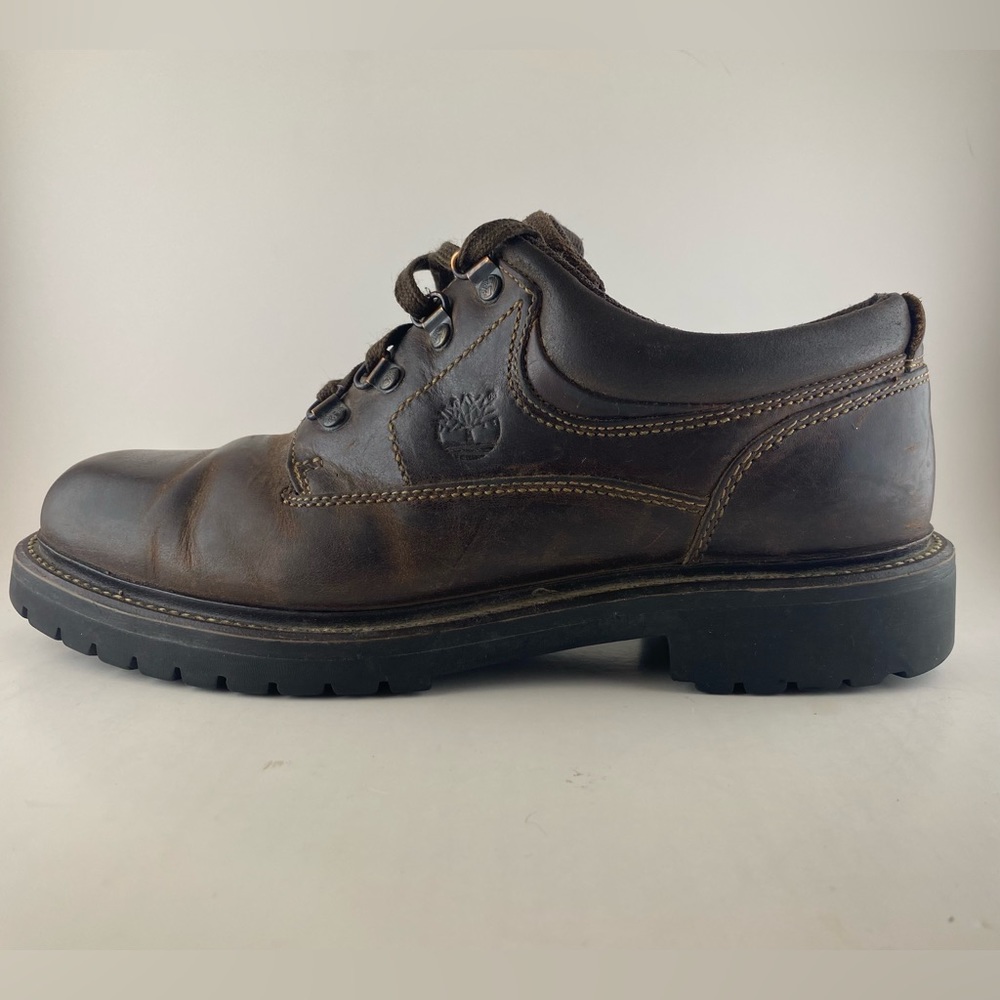 Timberland 80064 Brown Leather Round Toe Lace Up Low Top Boots Mens Size 10